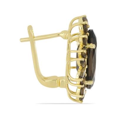 BUY NATURAL SMOKY GEMSTONE BIG STONE EARRINGS IN STERLING SILVER